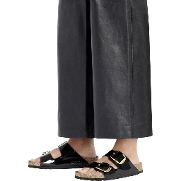 Black Synthetic Flat Sandals