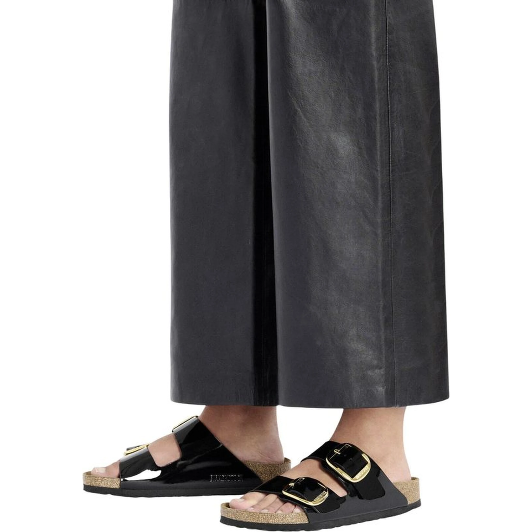 Black Synthetic Flat Sandals