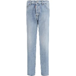 Blue Cotton Straight-Leg Jeans