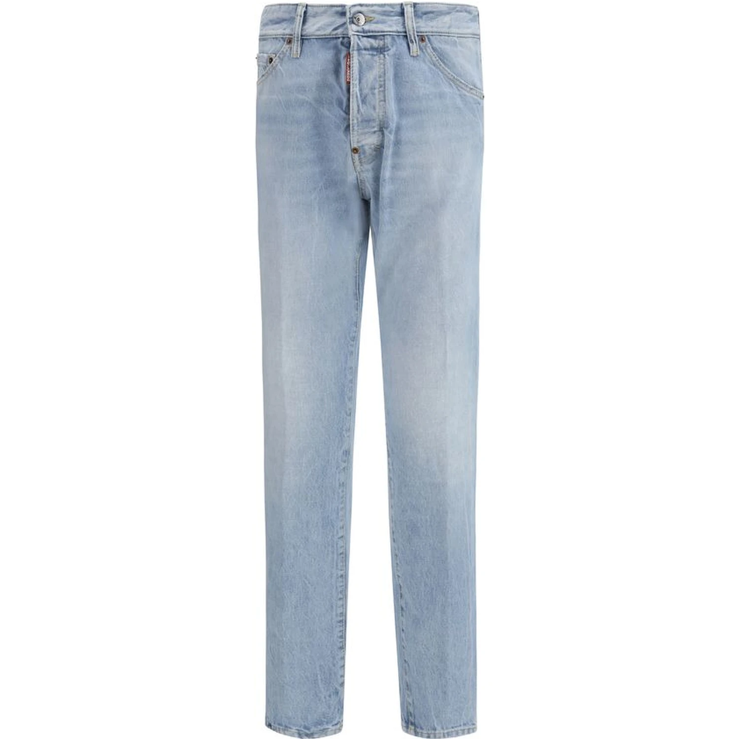 Blue Cotton Straight-Leg Jeans