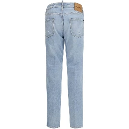 Blue Cotton Straight-Leg Jeans