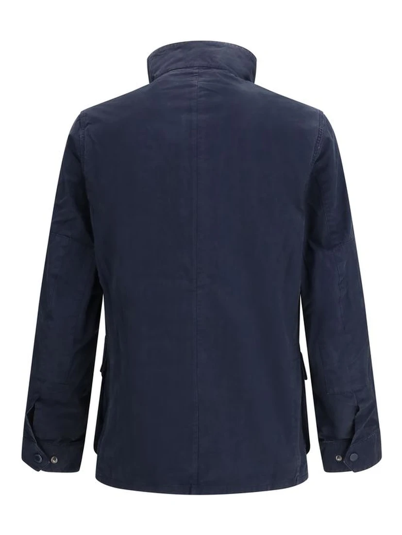 Blue Cotton Full-Length Jacket