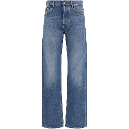 Blue Cotton Straight-Leg Jeans