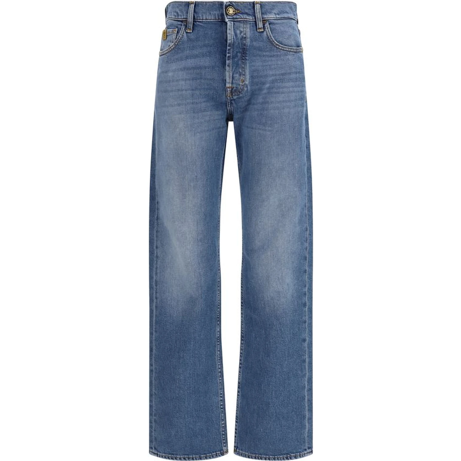 Blue Cotton Straight-Leg Jeans