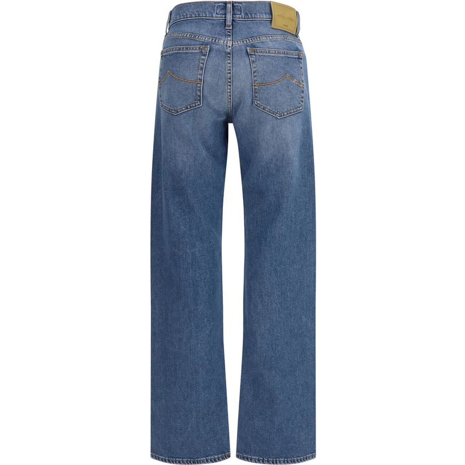 Blue Cotton Straight-Leg Jeans