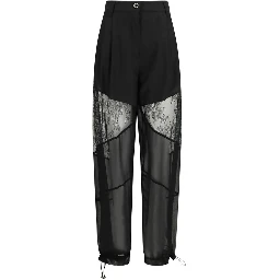 Black Polyester Casual Pants