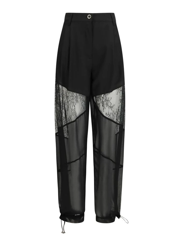 Black Polyester Casual Pants