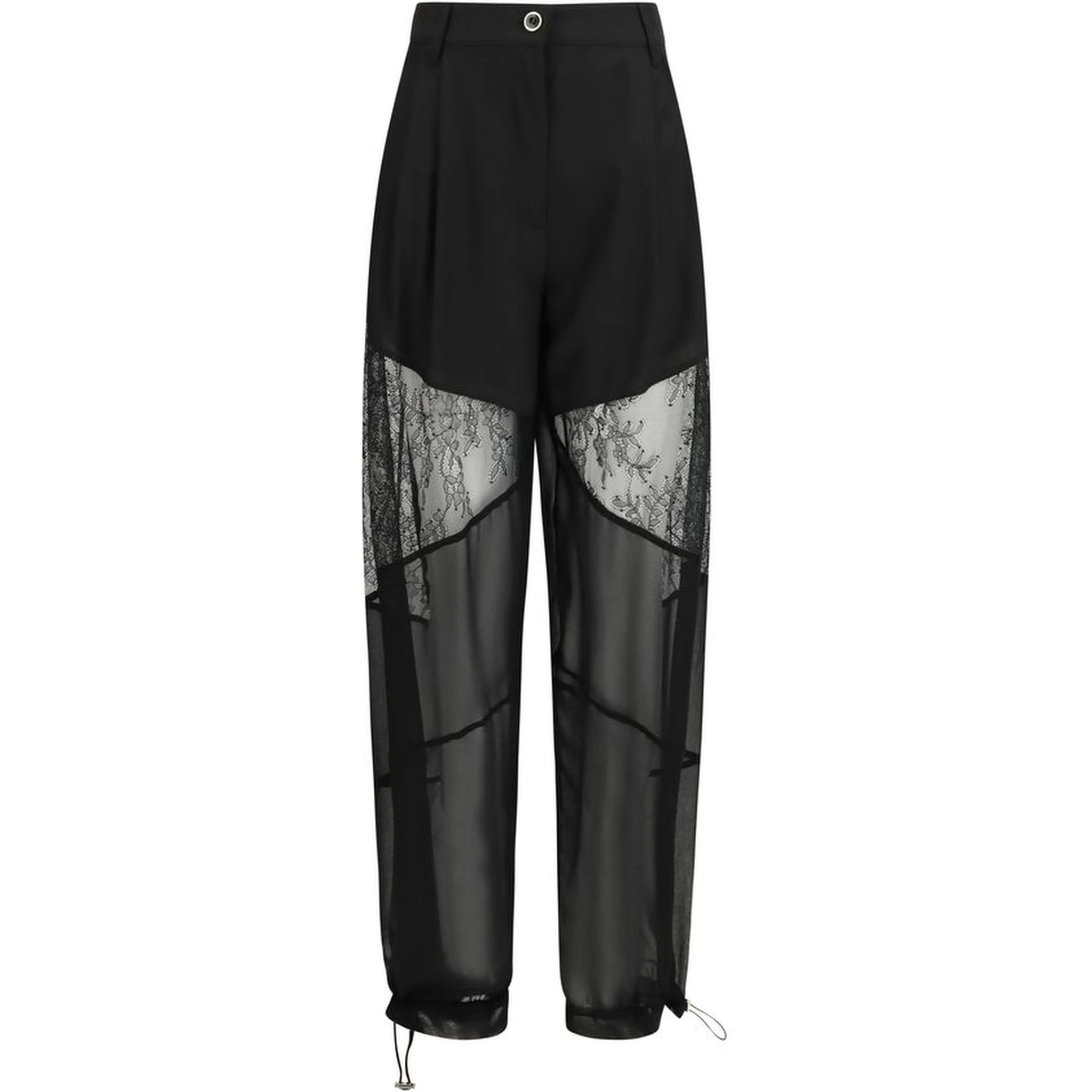 Black Polyester Casual Pants