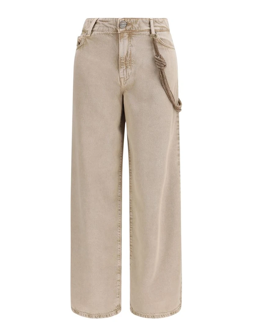 Beige Cotton Relaxed Fit Jeans