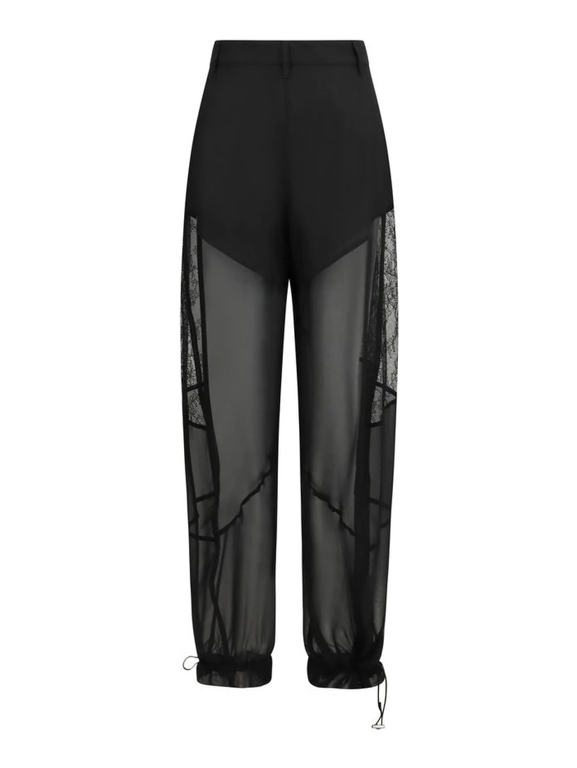 Black Polyester Casual Pants