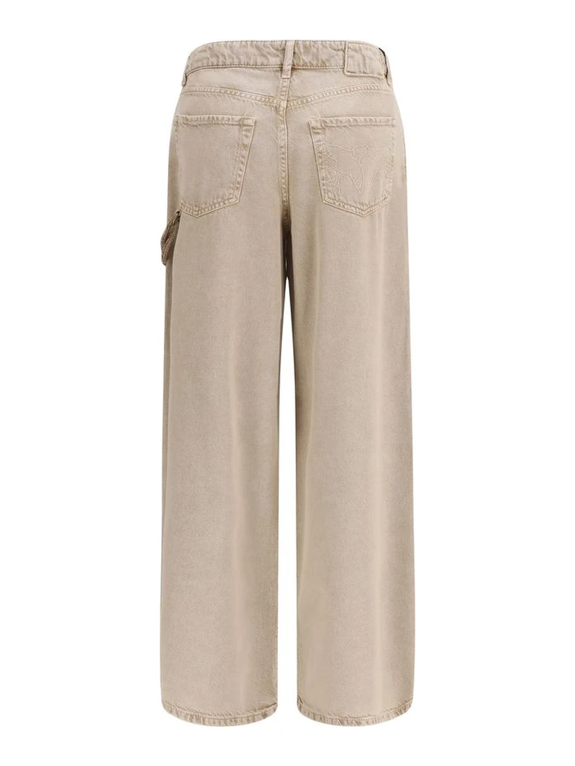 Beige Cotton Relaxed Fit Jeans