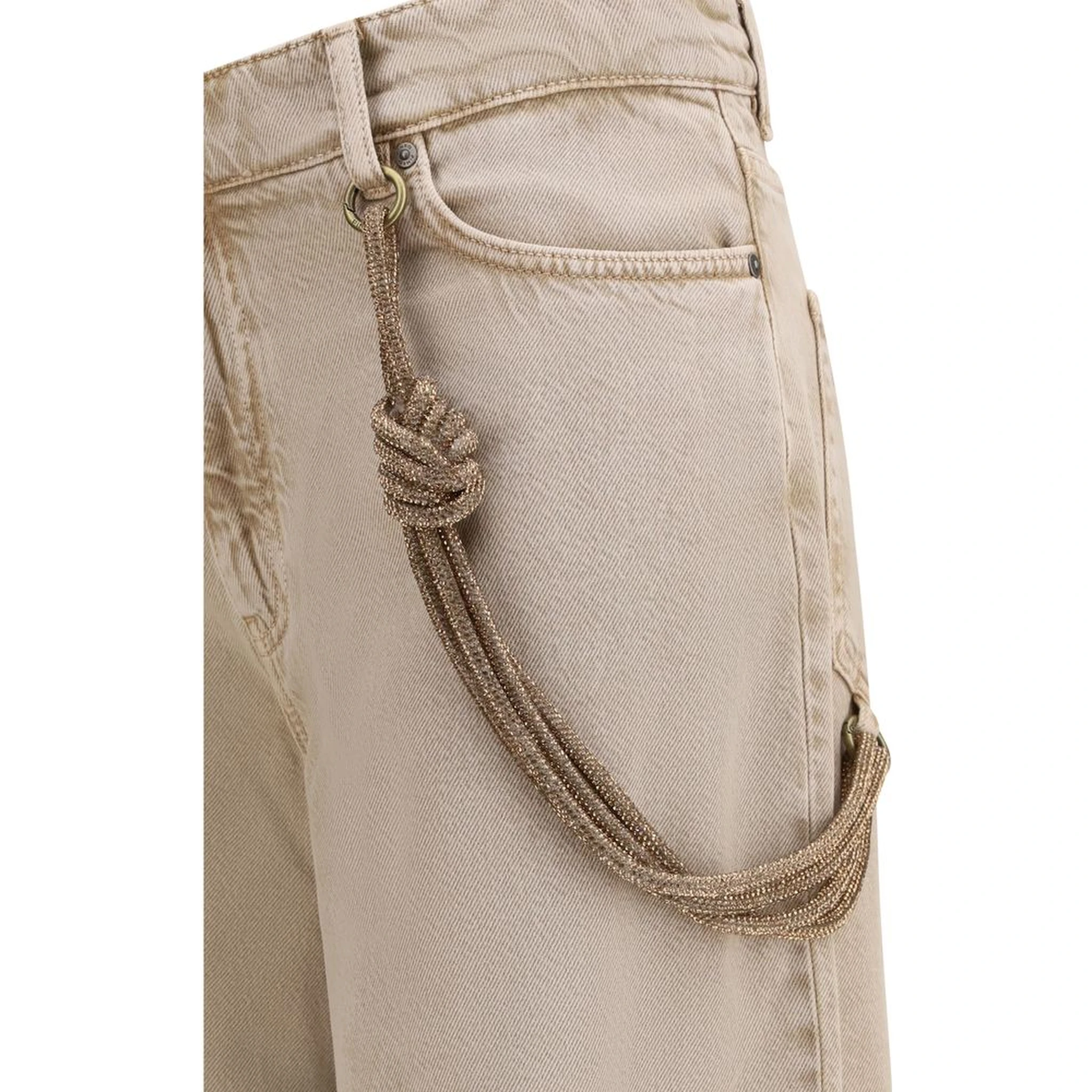 Beige Cotton Relaxed Fit Jeans