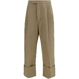 Beige Cotton Casual Pants