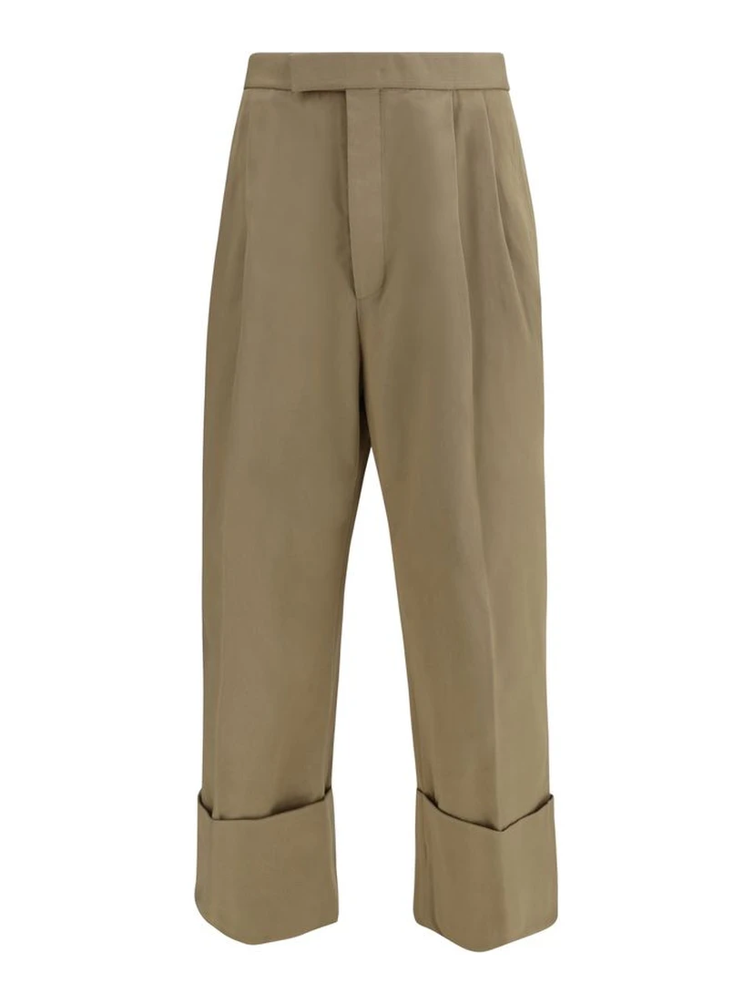 Beige Cotton Casual Pants