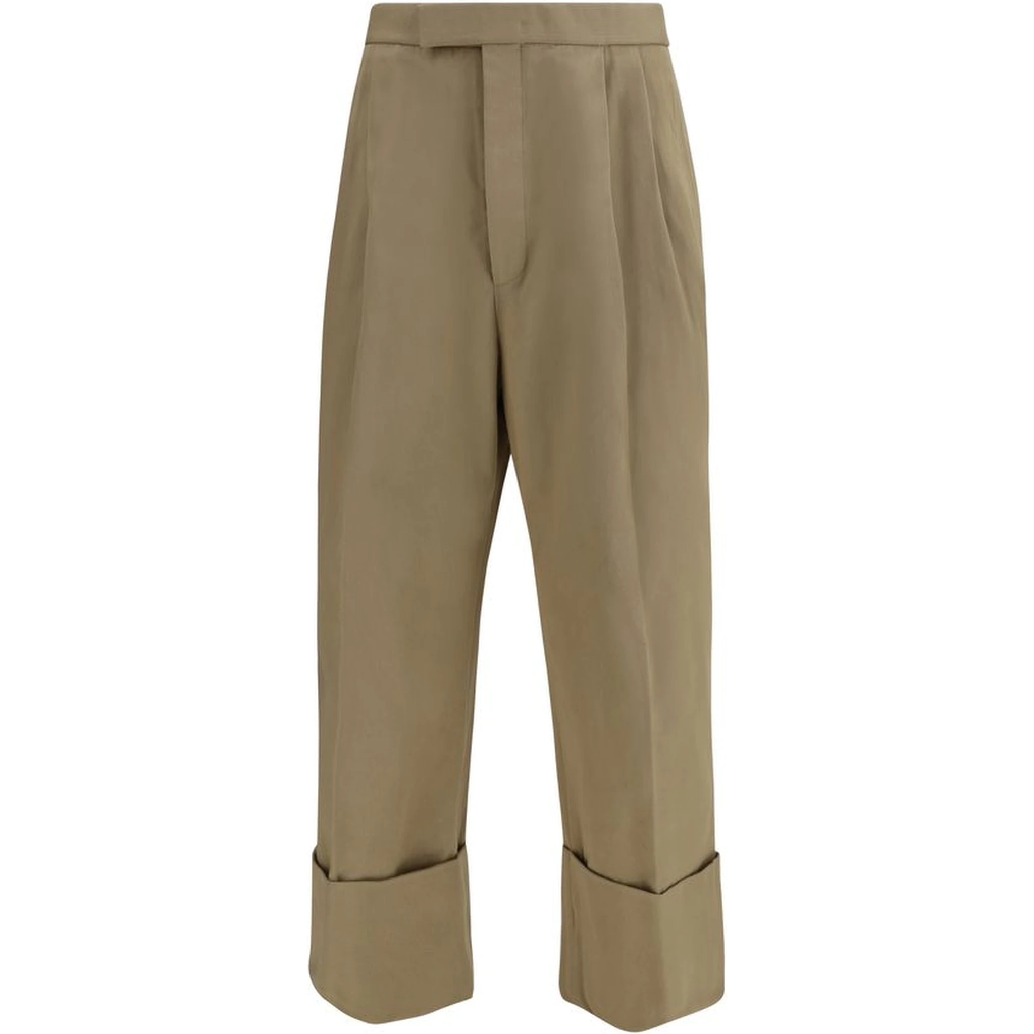 Beige Cotton Casual Pants