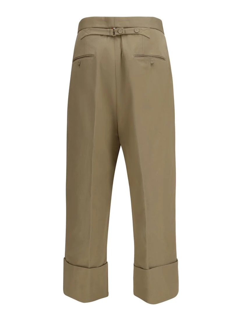Beige Cotton Casual Pants