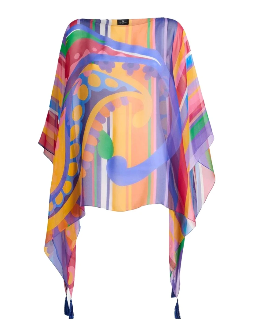 PAISLEY PRINT SILK PONCHO TOP