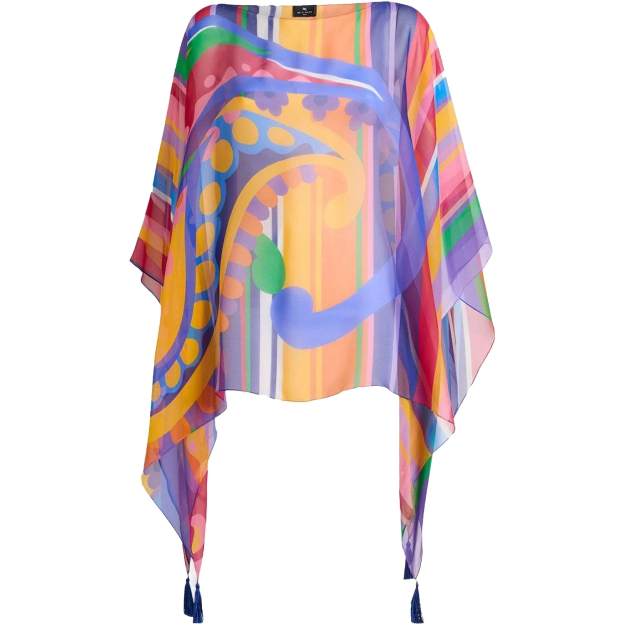 PAISLEY PRINT SILK PONCHO TOP