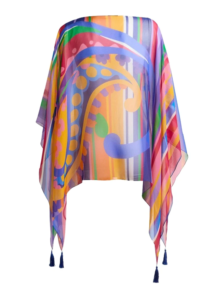 PAISLEY PRINT SILK PONCHO TOP alternative