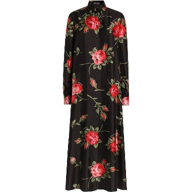 ROSE BOUQUET PRINT TWILL LONG DRESS