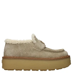 Beige Leather Platform Loafers