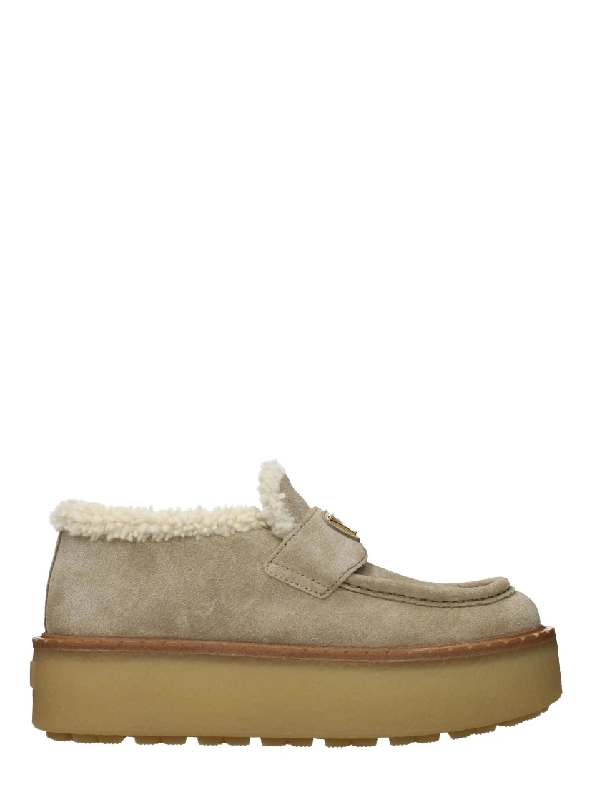 Beige Leather Platform Loafers