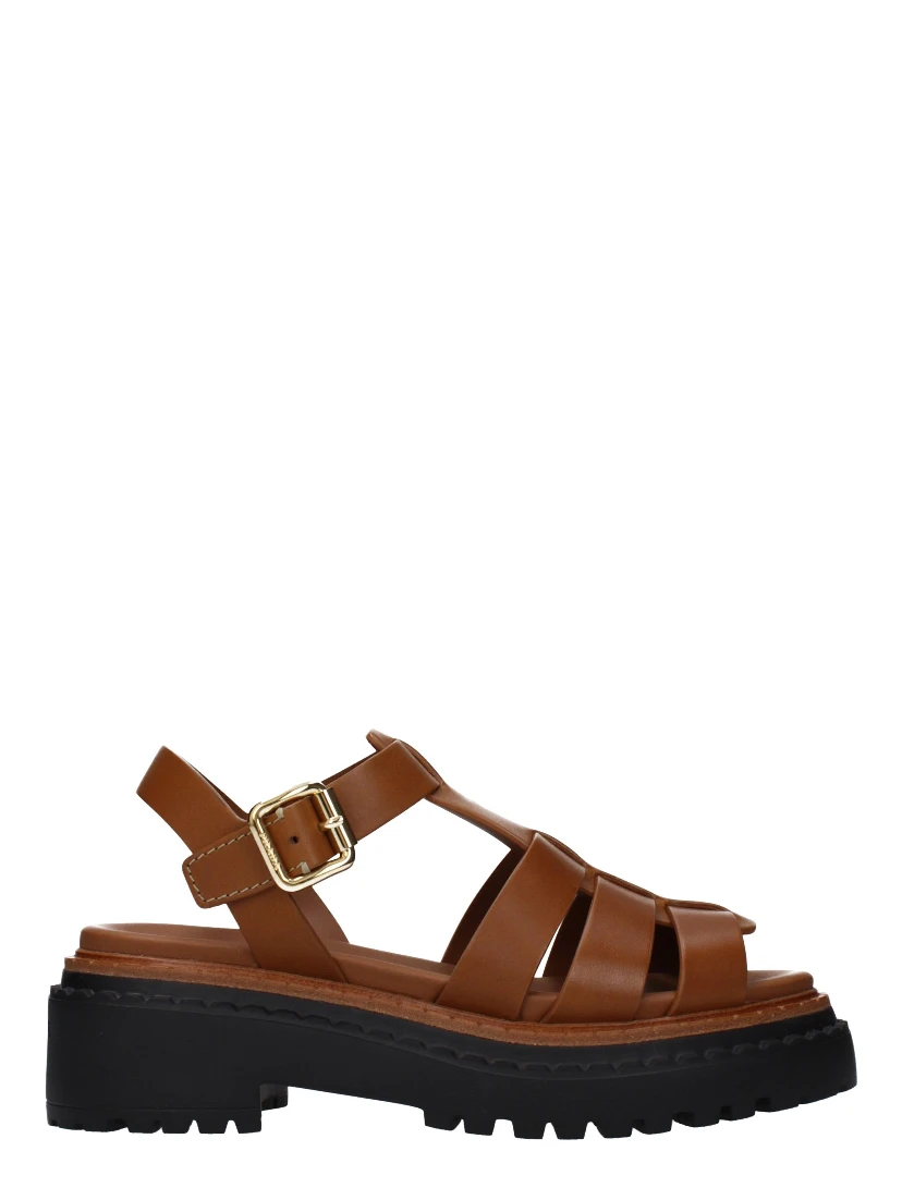 Brown Leather Platform Sandals