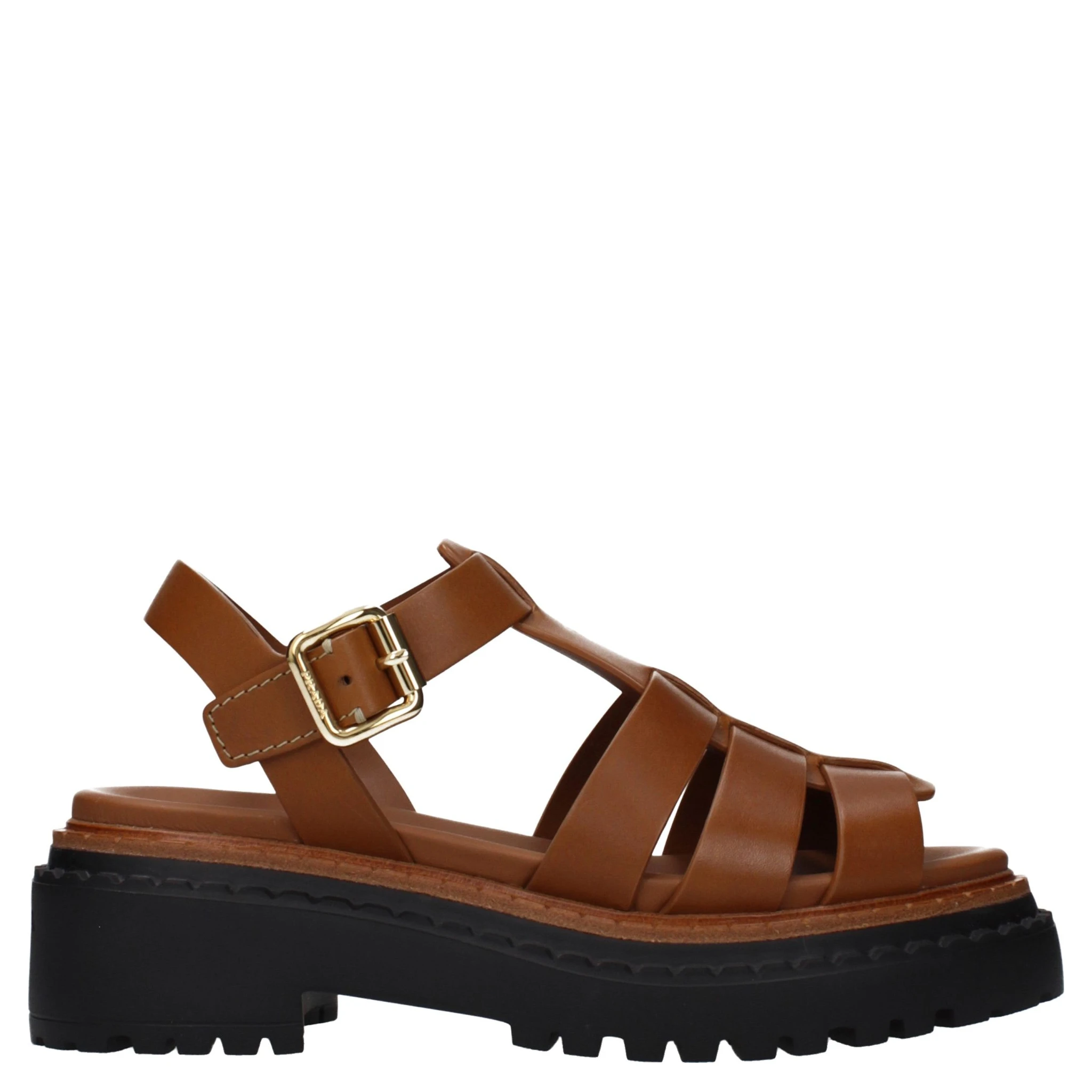 Brown Leather Platform Sandals