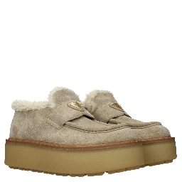 Beige Leather Platform Loafers