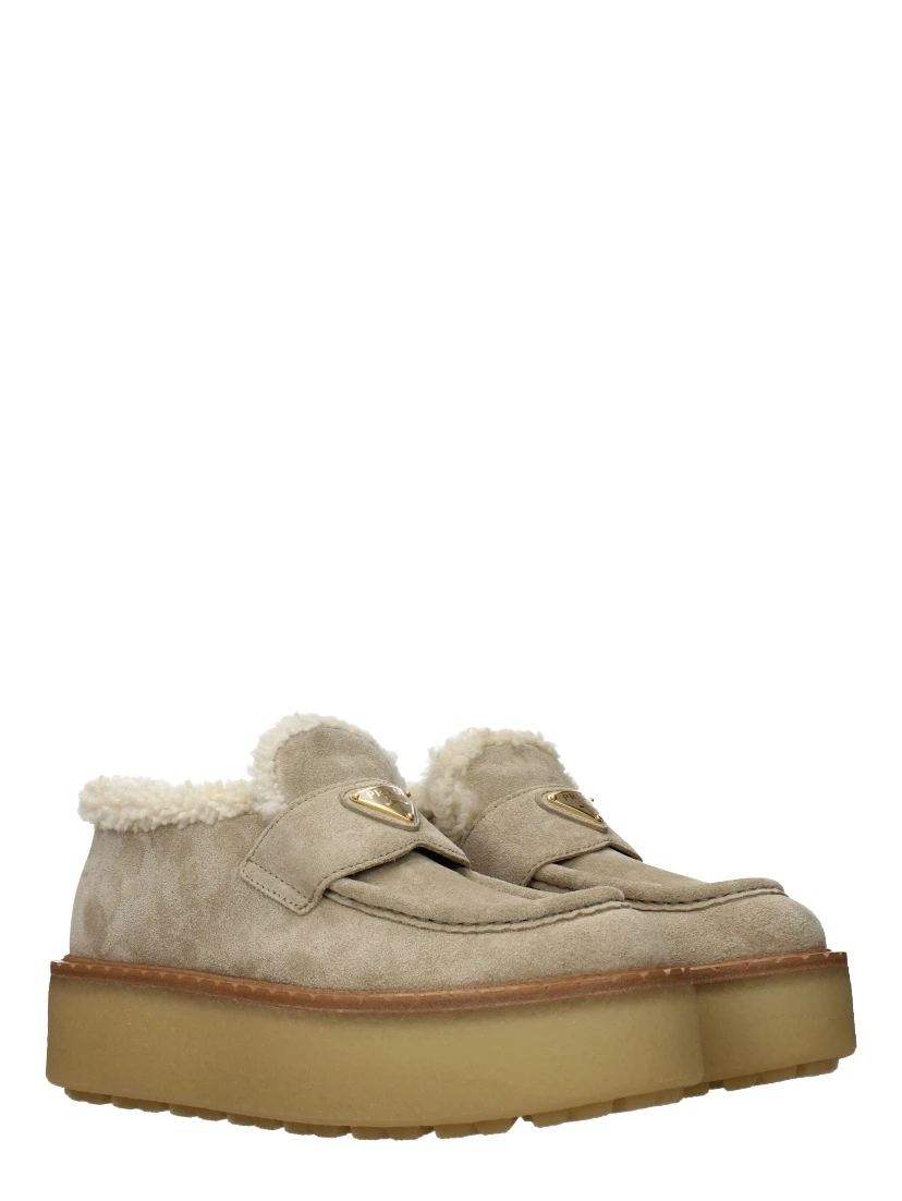 Beige Leather Platform Loafers