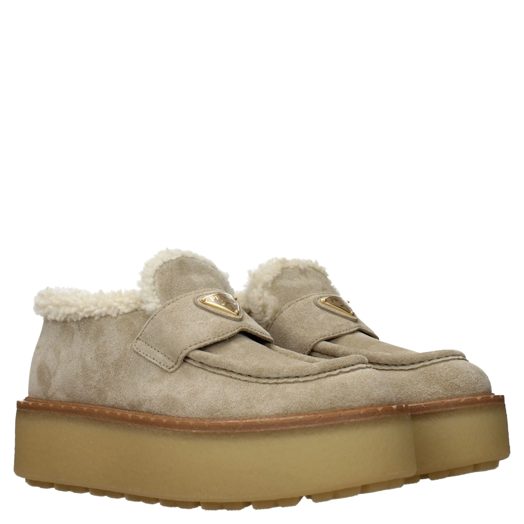 Beige Leather Platform Loafers