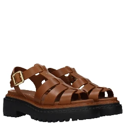 Brown Leather Platform Sandals