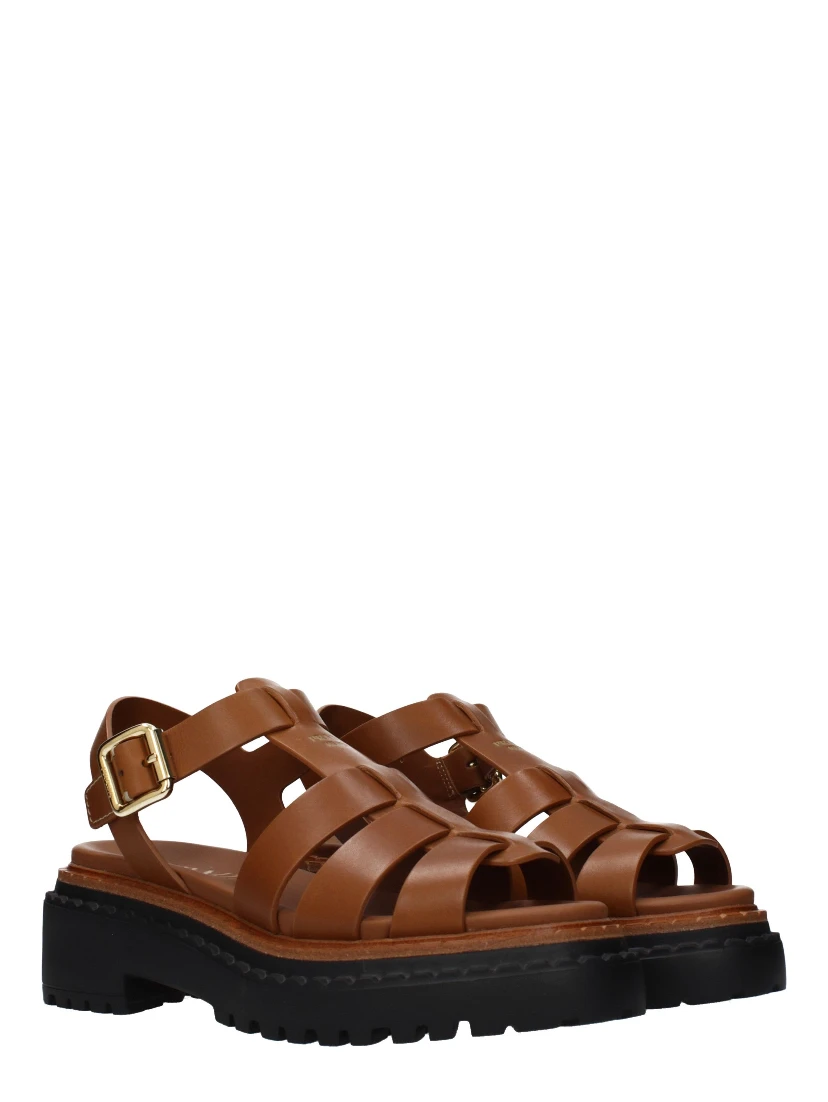 Brown Leather Platform Sandals