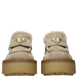 Beige Leather Platform Loafers