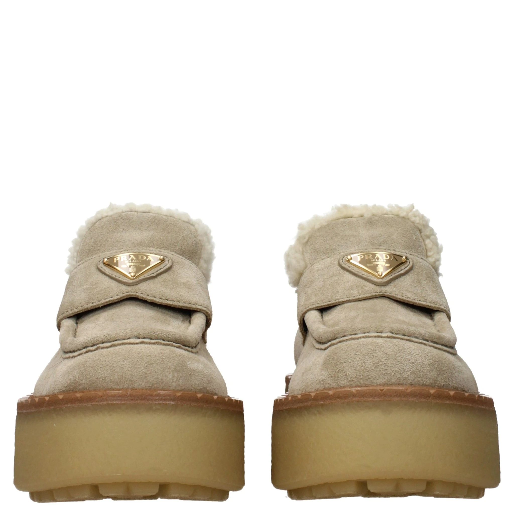 Beige Leather Platform Loafers
