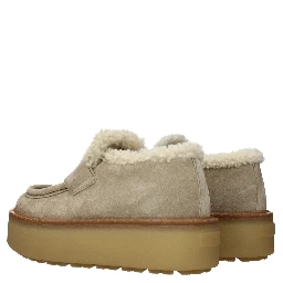 Beige Leather Platform Loafers