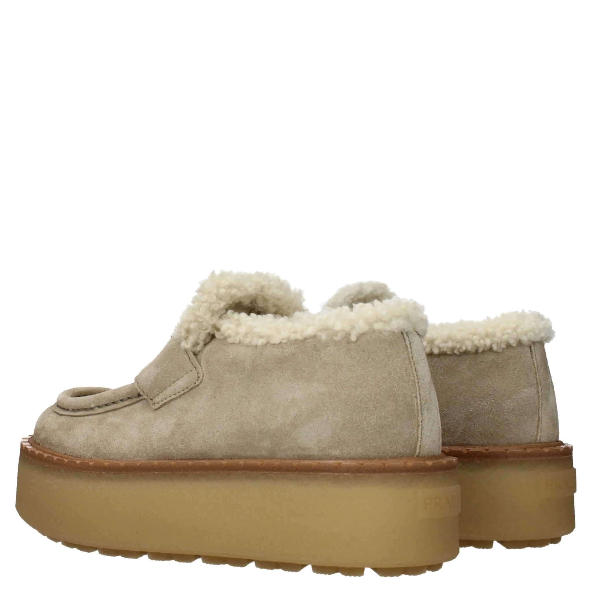Beige Leather Platform Loafers
