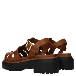 Brown Leather Platform Sandals