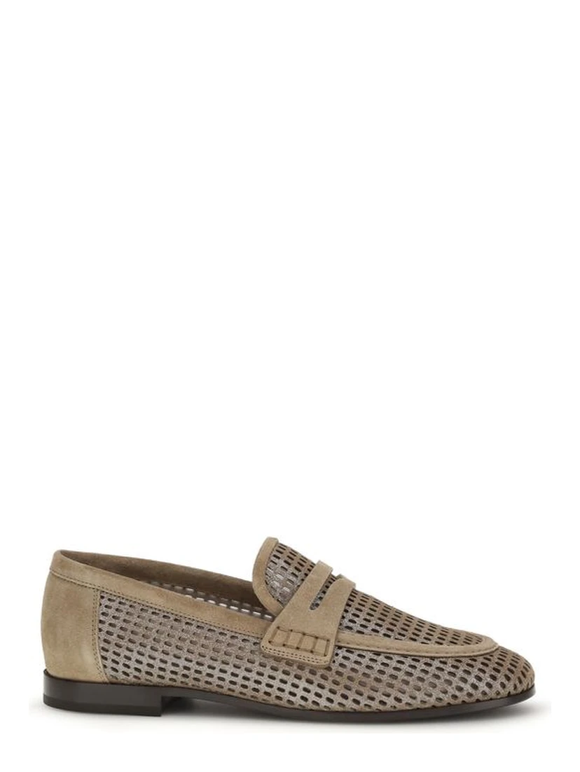 Beige Calf Leather Bos Taurus Slip-On Loafers