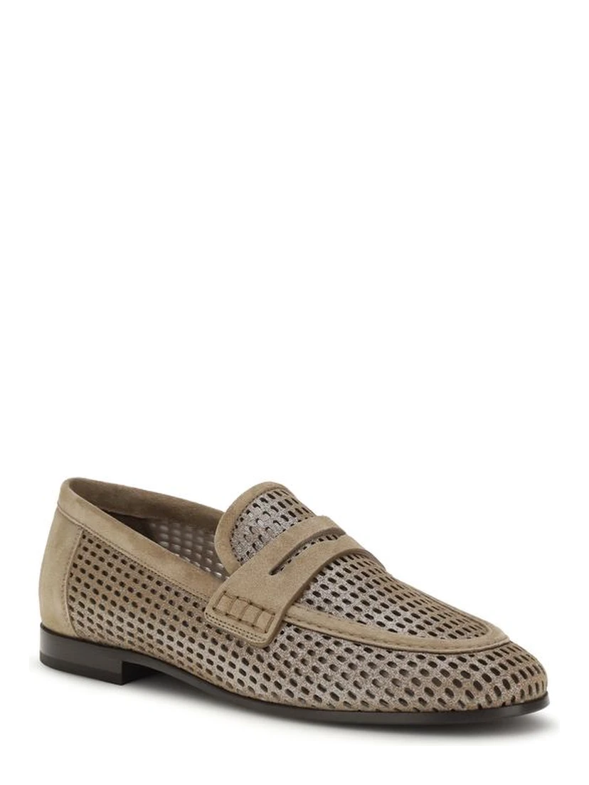 Beige Calf Leather Bos Taurus Slip-On Loafers