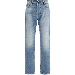 Blue Cotton Straight-Leg Jeans