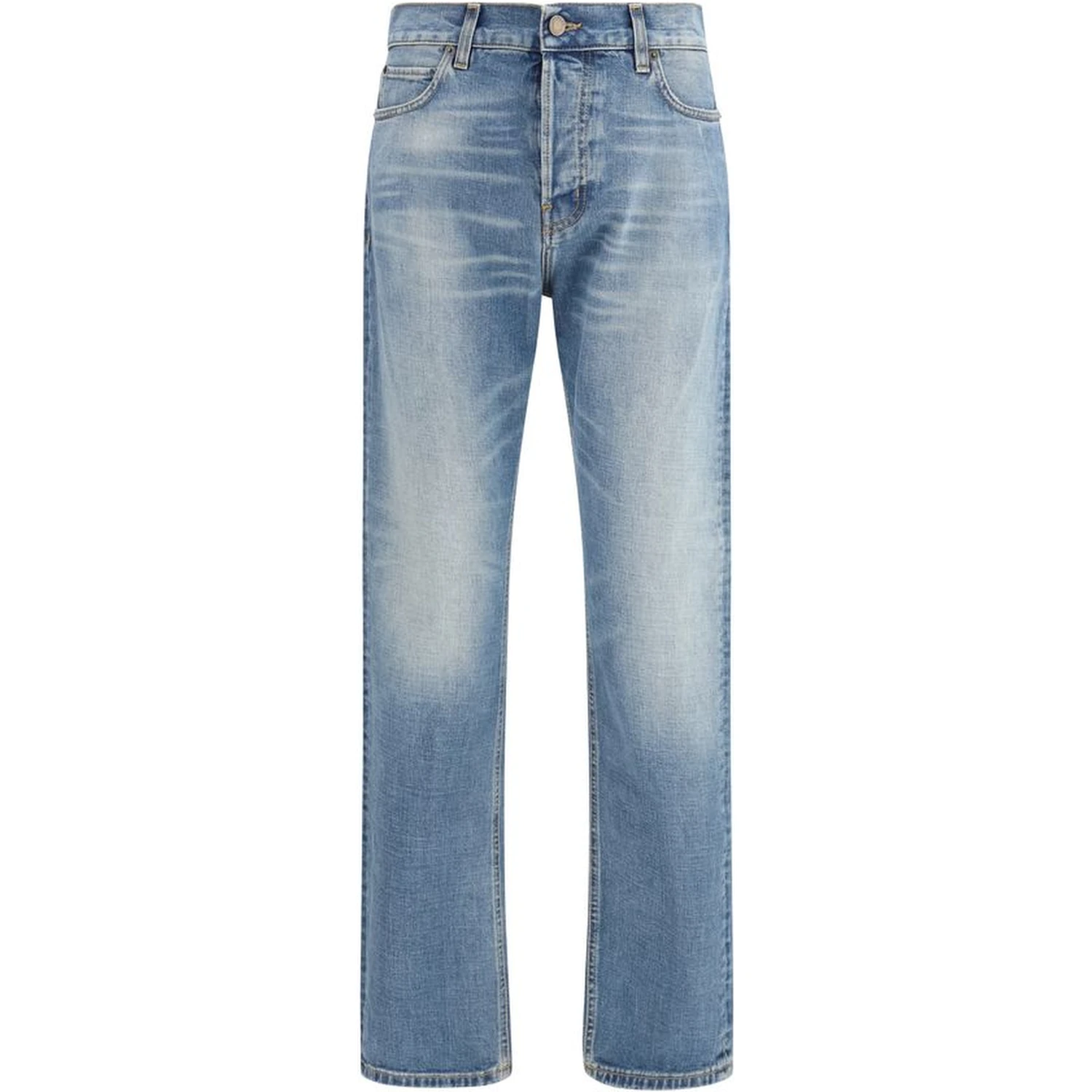 Blue Cotton Straight-Leg Jeans