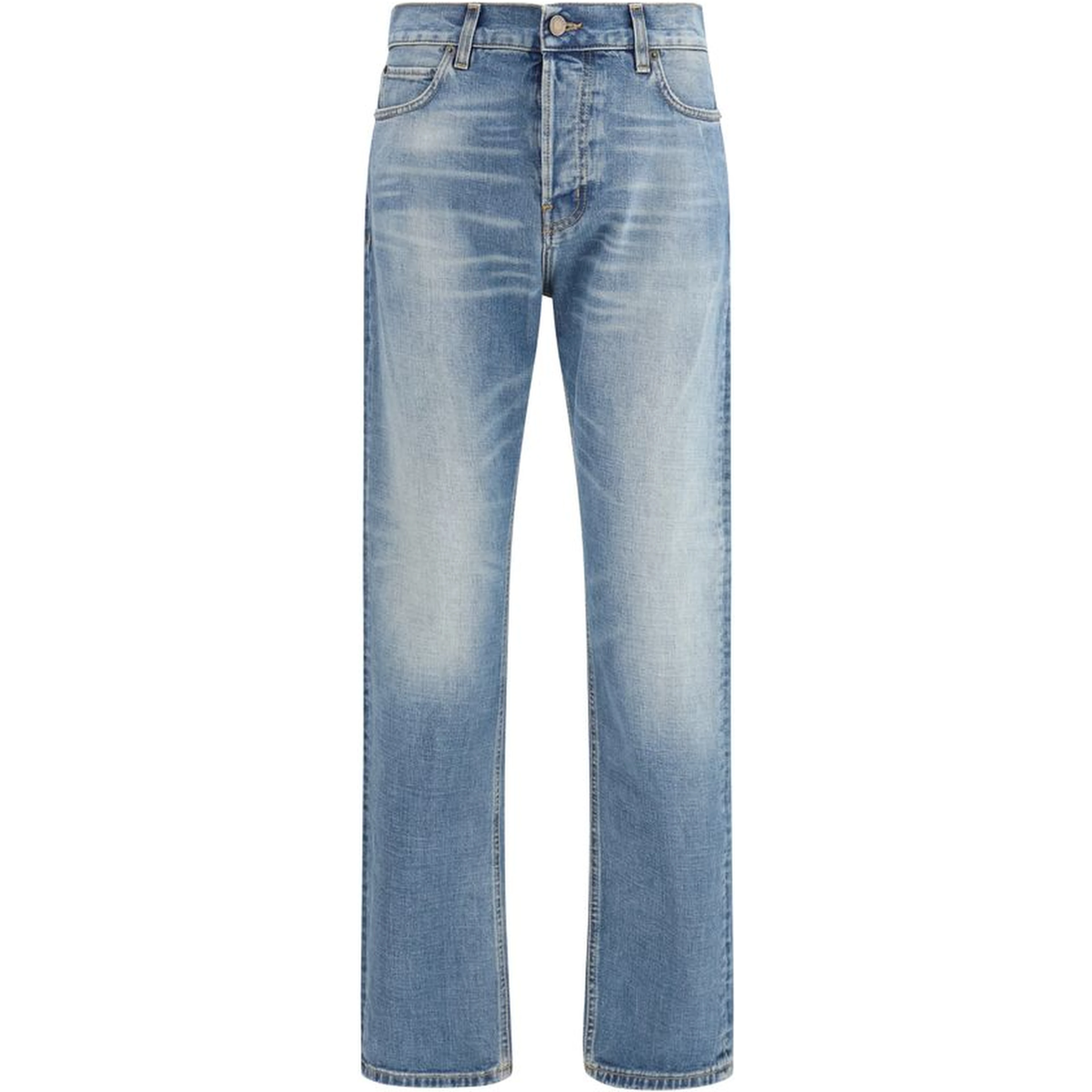 Blue Cotton Straight-Leg Jeans