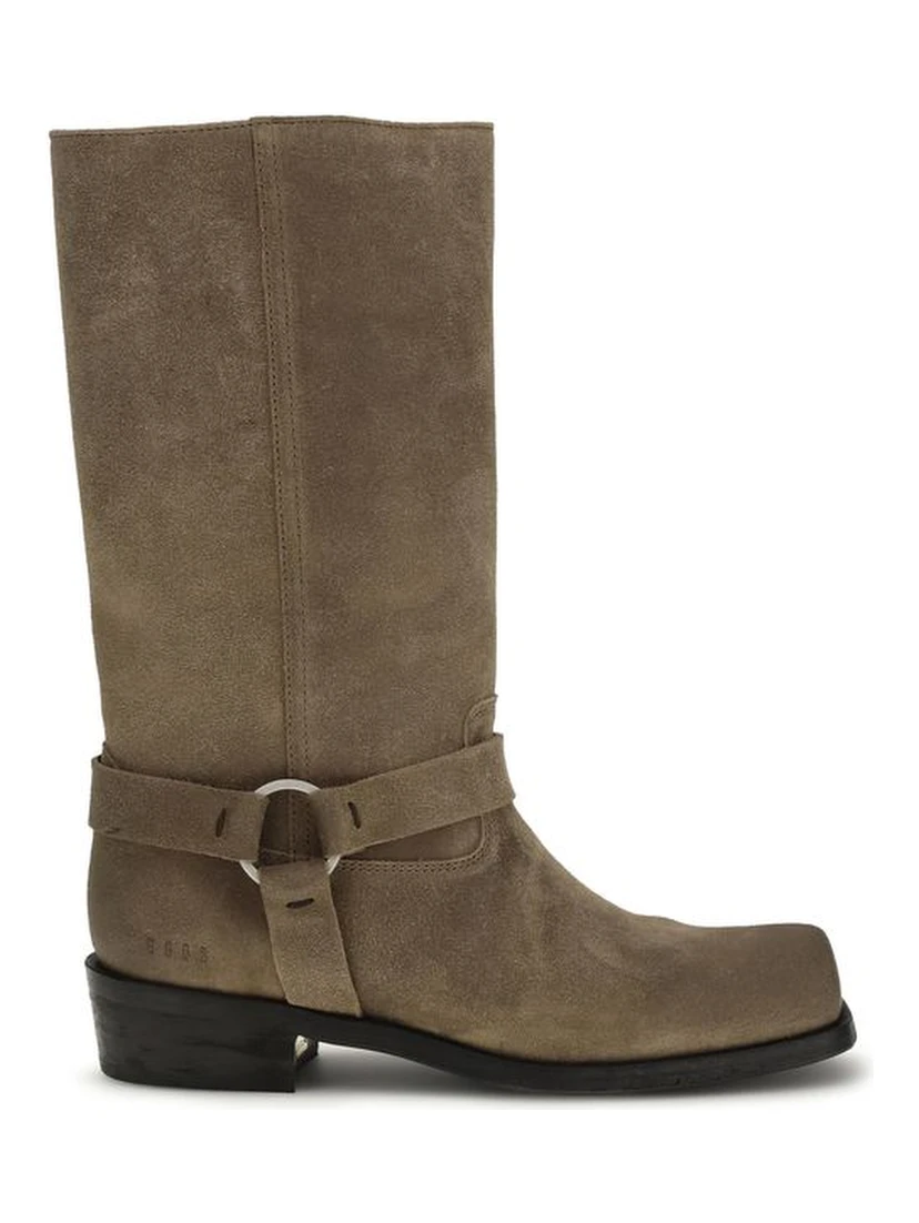Beige Calf Leather Bos Taurus Lace-Up Boots