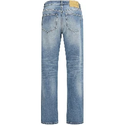 Blue Cotton Straight-Leg Jeans
