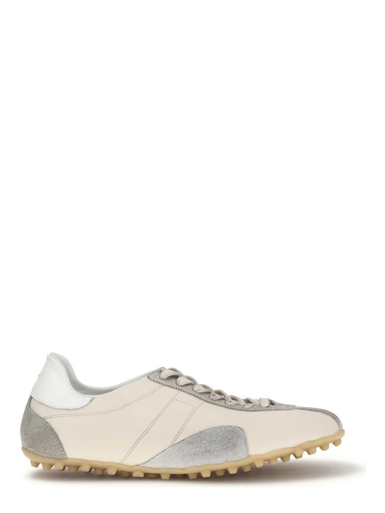 Beige Calf Leather Bos Taurus Athletic Sneakers