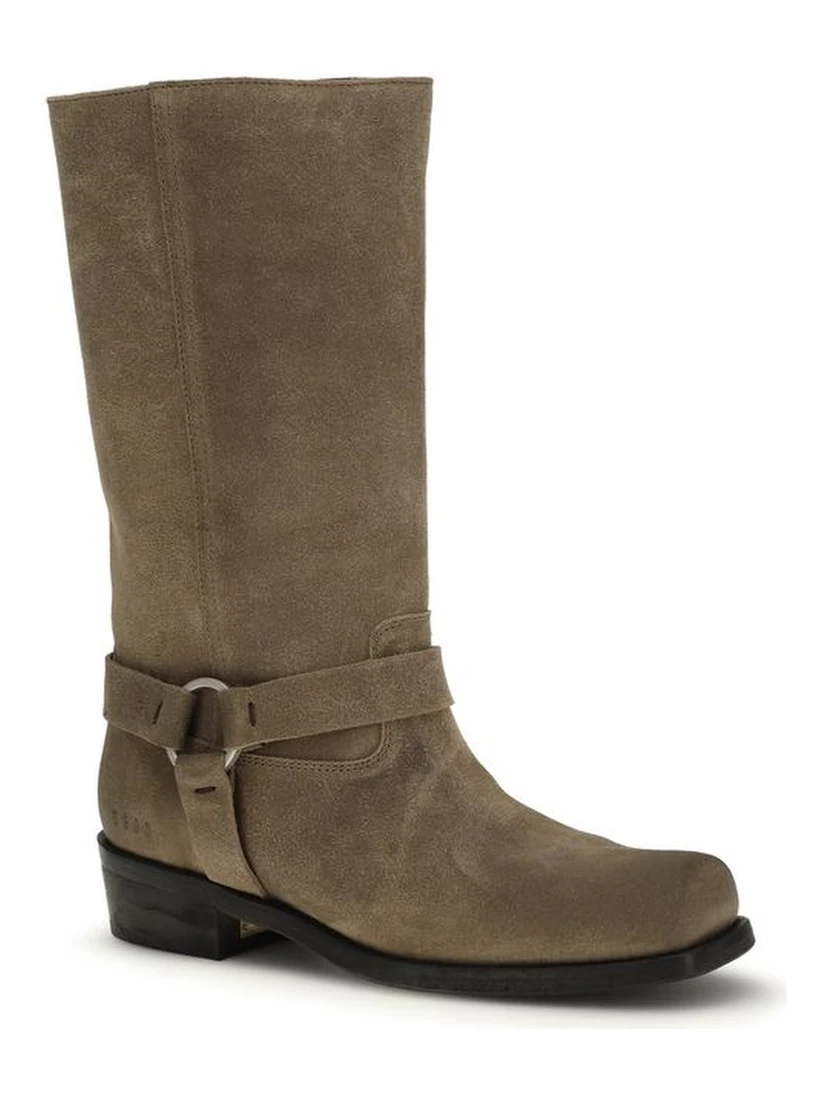 Beige Calf Leather Bos Taurus Lace-Up Boots