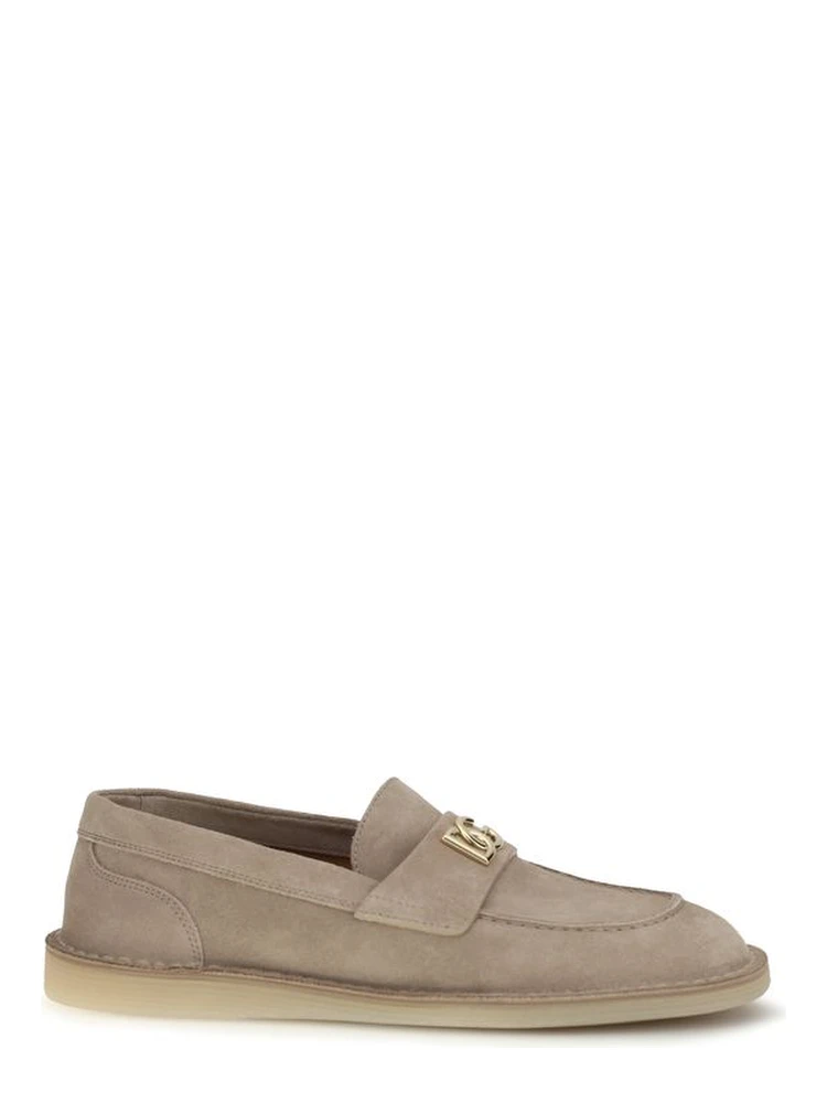 Beige Calf Leather Bos Taurus Slip-On Loafers