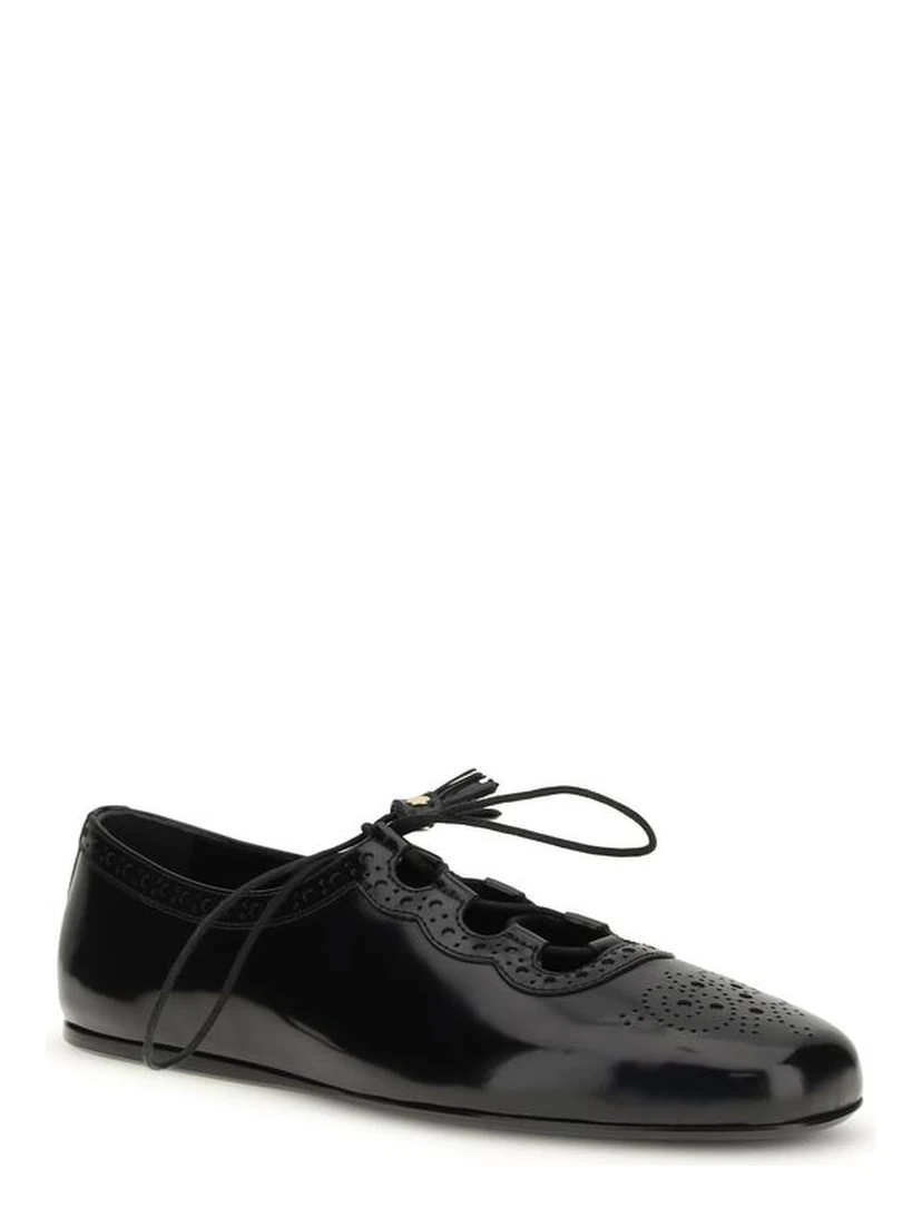 Black Calf Leather Bos Taurus Ballet Flats