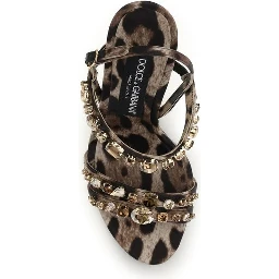 Brown Fabric Stiletto Heel Sandals